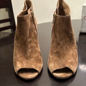 Ann Taylor Brown Suede Peep-Toe Ankle Boots